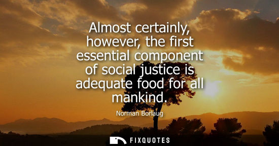 Small: Almost certainly, however, the first essential component of social justice is adequate food for all man