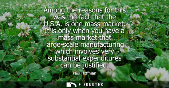 Small: Among the reasons for this was the fact that the U.S.A. is one mass market. It is only when you have a 