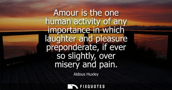 Small: Amour is the one human activity of any importance in which laughter and pleasure preponderate, if ever so slig