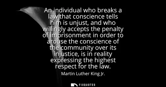 Small: An individual who breaks a law that conscience tells him is unjust, and who willingly accepts the penalty of i