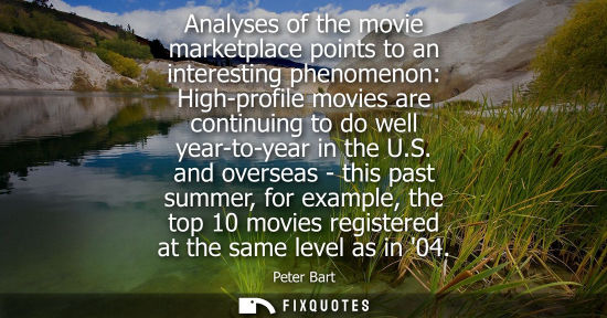Small: Analyses of the movie marketplace points to an interesting phenomenon: High-profile movies are continui