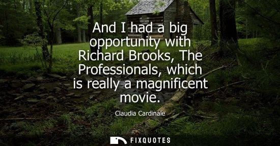 Small: And I had a big opportunity with Richard Brooks, The Professionals, which is really a magnificent movie