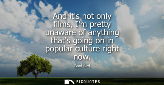 Small: And its not only films, Im pretty unaware of anything thats going on in popular culture right now - Brad Bird