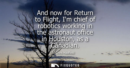 Small: And now for Return to Flight, Im chief of robotics working in the astronaut office in Houston, as a Canadian -