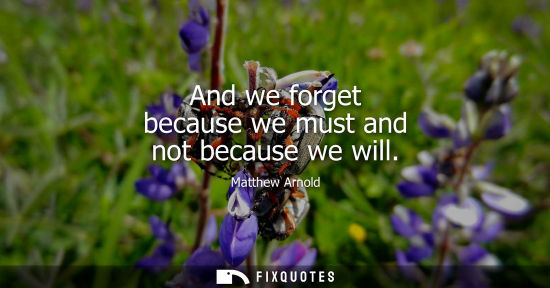 Small: Matthew Arnold: And we forget because we must and not because we will