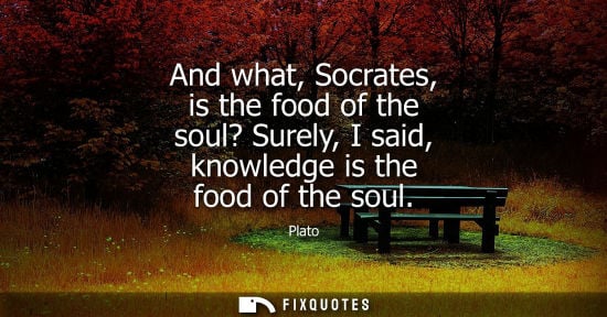 Small: And what, Socrates, is the food of the soul? Surely, I said, knowledge is the food of the soul