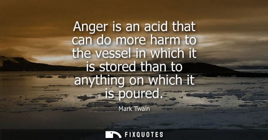 Small: Anger is an acid that can do more harm to the vessel in which it is stored than to anything on which it