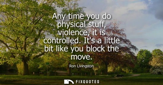 Small: Any time you do physical stuff, violence, it is controlled. Its a little bit like you block the move