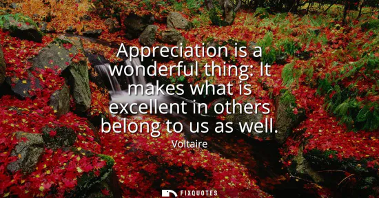 Small: Appreciation is a wonderful thing: It makes what is excellent in others belong to us as well