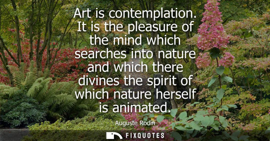 Small: Art is contemplation. It is the pleasure of the mind which searches into nature and which there divines