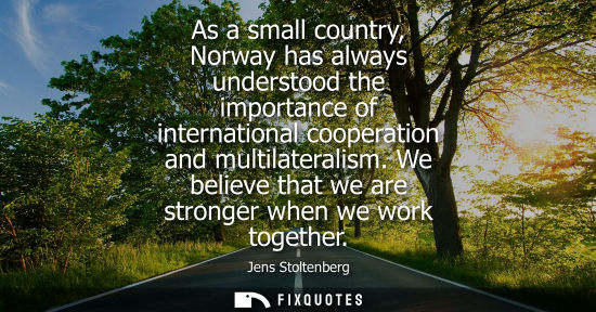 Small: As a small country, Norway has always understood the importance of international cooperation and multil