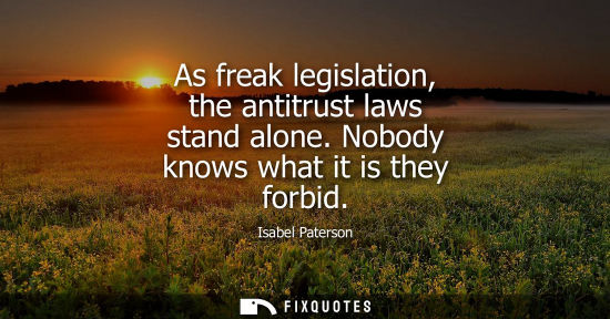 Small: As freak legislation, the antitrust laws stand alone. Nobody knows what it is they forbid