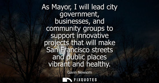 Small: As Mayor, I will lead city government, businesses, and community groups to support innovative projects 