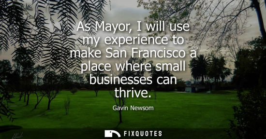 Small: As Mayor, I will use my experience to make San Francisco a place where small businesses can thrive