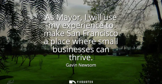 Small: As Mayor, I will use my experience to make San Francisco a place where small businesses can thrive