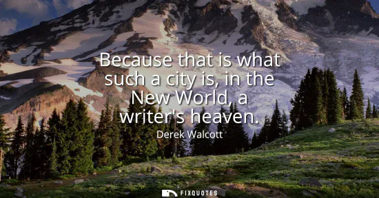 Small: Because that is what such a city is, in the New World, a writers heaven