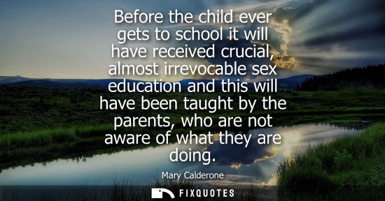 Small: Before the child ever gets to school it will have received crucial, almost irrevocable sex education an