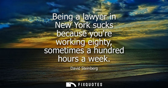 Small: Being a lawyer in New York sucks because youre working eighty, sometimes a hundred hours a week