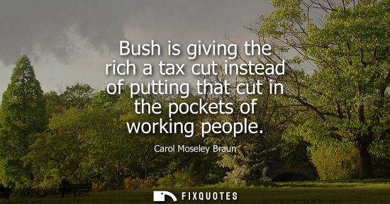 Small: Bush is giving the rich a tax cut instead of putting that cut in the pockets of working people