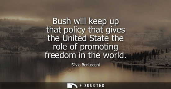 Small: Bush will keep up that policy that gives the United State the role of promoting freedom in the world
