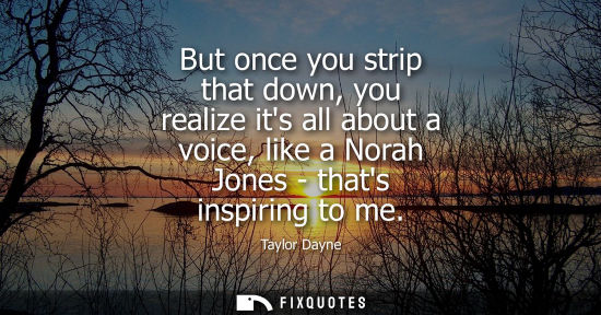 Small: But once you strip that down, you realize its all about a voice, like a Norah Jones - thats inspiring t