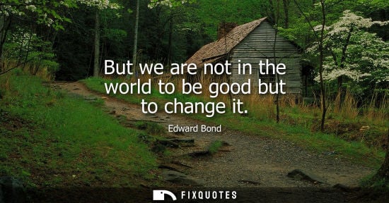 Small: But we are not in the world to be good but to change it