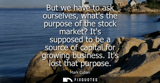 Small: But we have to ask ourselves, whats the purpose of the stock market? Its supposed to be a source of cap