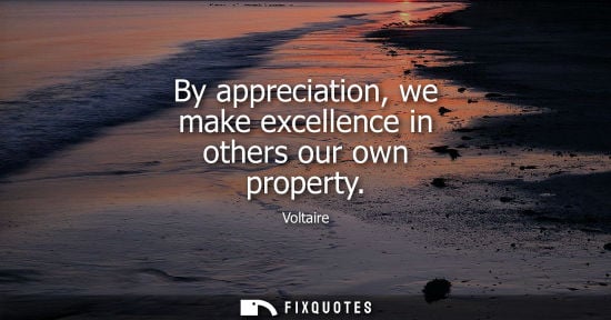 Small: By appreciation, we make excellence in others our own property - Voltaire