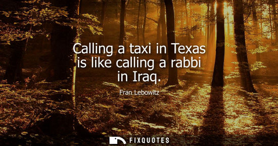 Small: Calling a taxi in Texas is like calling a rabbi in Iraq