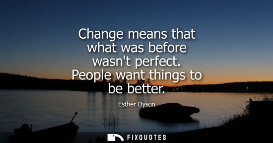 Small: Change means that what was before wasnt perfect. People want things to be better - Esther Dyson