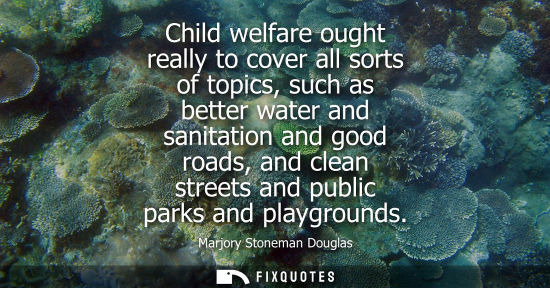 Small: Child welfare ought really to cover all sorts of topics, such as better water and sanitation and good roads, a