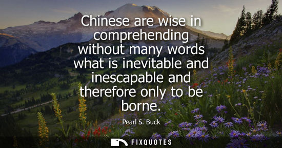 Small: Chinese are wise in comprehending without many words what is inevitable and inescapable and therefore o