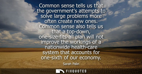 Small: Common sense tells us that the governments attempts to solve large problems more often create new ones.