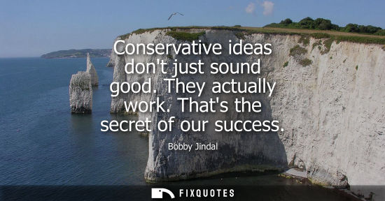 Small: Conservative ideas dont just sound good. They actually work. Thats the secret of our success - Bobby Jindal