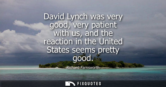 Small: David Lynch was very good, very patient with us, and the reaction in the United States seems pretty goo