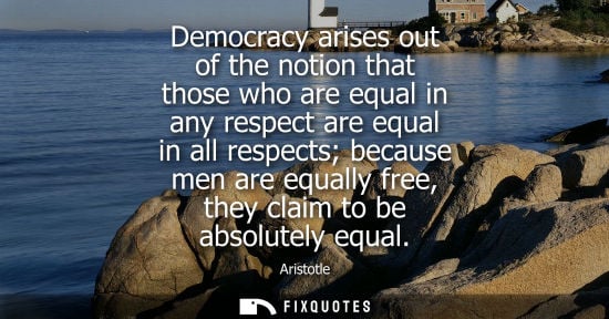 Small: Aristotle - Democracy arises out of the notion that those who are equal in any respect are equal in all respec