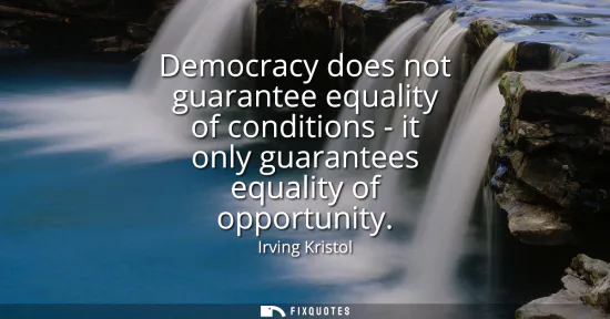 Small: Democracy does not guarantee equality of conditions - it only guarantees equality of opportunity