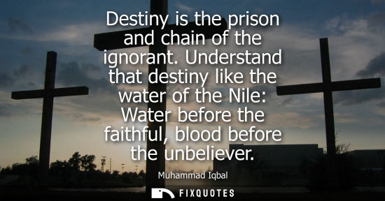 Small: Muhammad Iqbal - Destiny is the prison and chain of the ignorant. Understand that destiny like the water of th