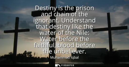 Small: Destiny is the prison and chain of the ignorant. Understand that destiny like the water of the Nile: Water bef