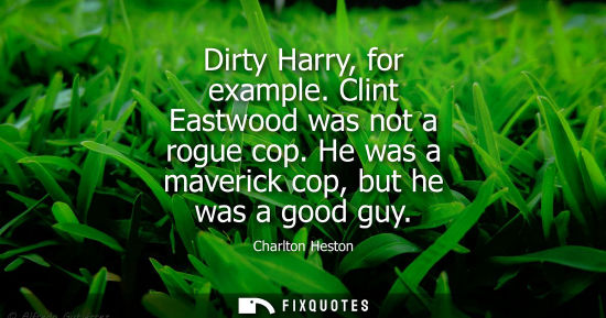 Small: Dirty Harry, for example. Clint Eastwood was not a rogue cop. He was a maverick cop, but he was a good 