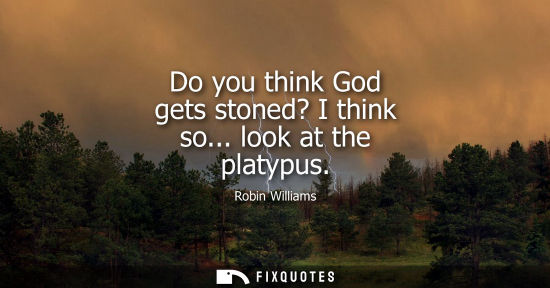 Small: Do you think God gets stoned? I think so... look at the platypus