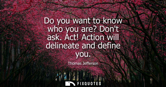 Small: Do you want to know who you are? Dont ask. Act! Action will delineate and define you - Thomas Jefferson