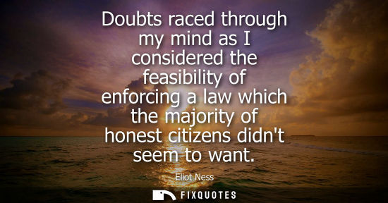 Small: Doubts raced through my mind as I considered the feasibility of enforcing a law which the majority of h