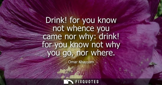 Small: Drink! for you know not whence you came nor why: drink! for you know not why you go, nor where - Omar Khayyam