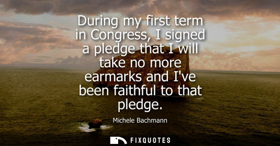 Small: During my first term in Congress, I signed a pledge that I will take no more earmarks and Ive been fait