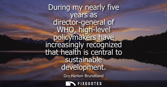 Small: During my nearly five years as director-general of WHO, high-level policymakers have increasingly recog