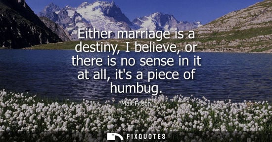 Small: Either marriage is a destiny, I believe, or there is no sense in it at all, its a piece of humbug