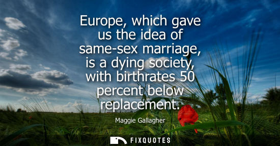 Small: Europe, which gave us the idea of same-sex marriage, is a dying society, with birthrates 50 percent below repl