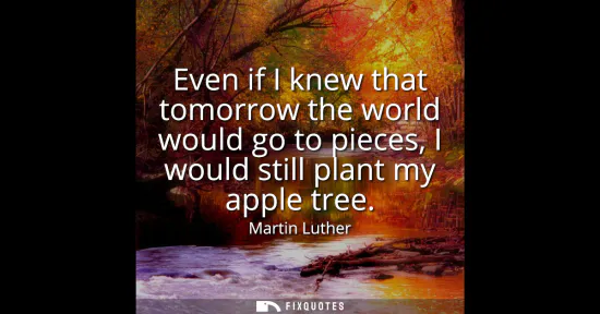 Small: Even if I knew that tomorrow the world would go to pieces, I would still plant my apple tree