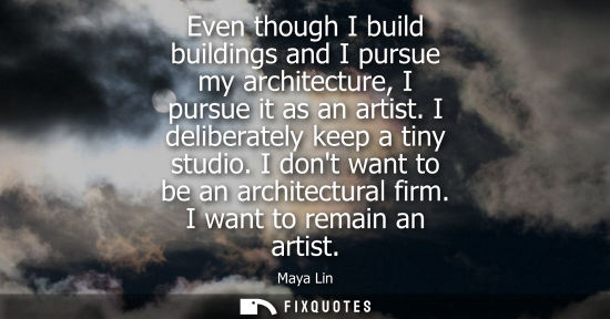 Small: Even though I build buildings and I pursue my architecture, I pursue it as an artist. I deliberately ke